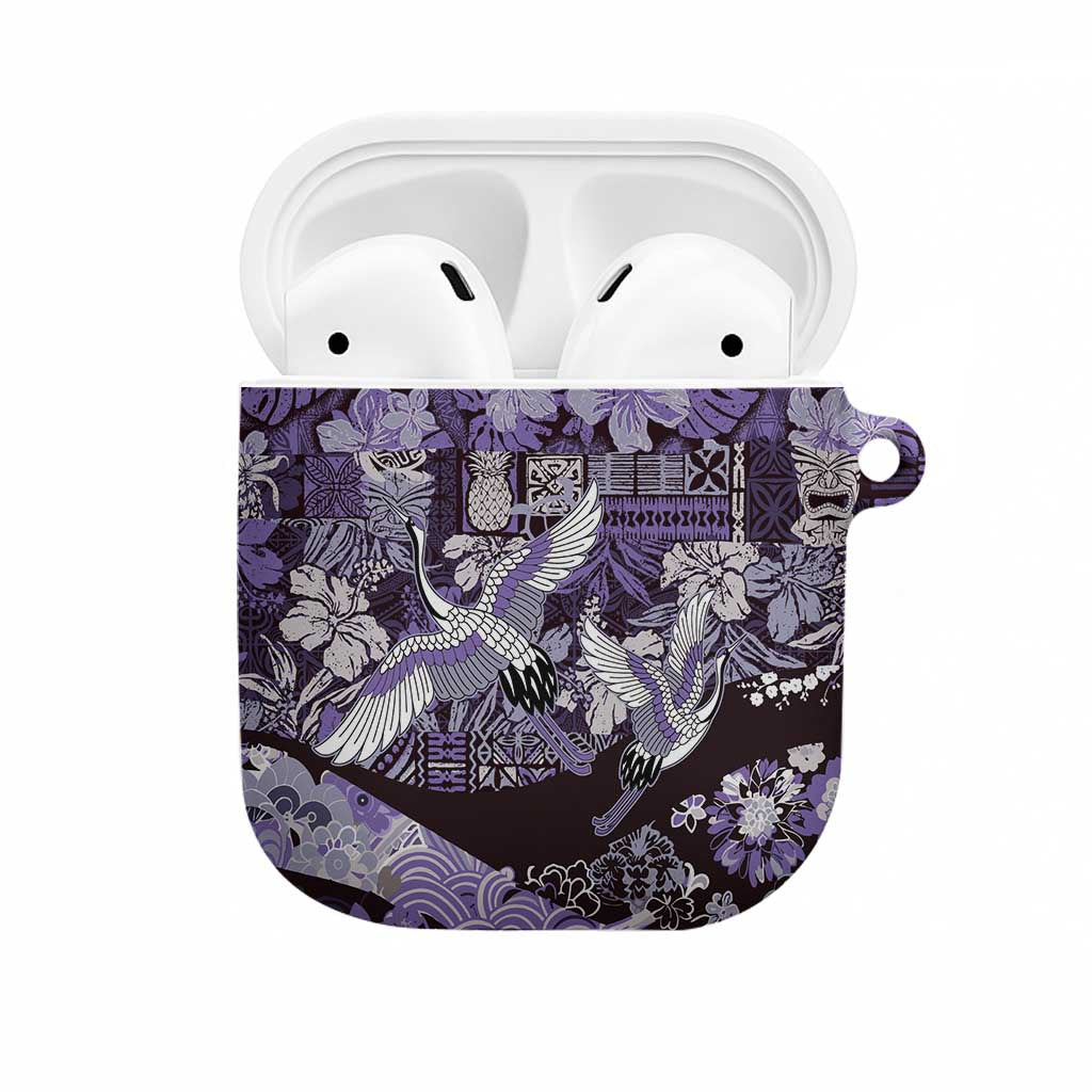 Japanese Hawaiian Crane AirPods Case Purple Tapa Patchwork Pattern LT9 Purple - Polynesian Pride