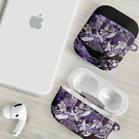 Japanese Hawaiian Crane AirPods Case Purple Tapa Patchwork Pattern