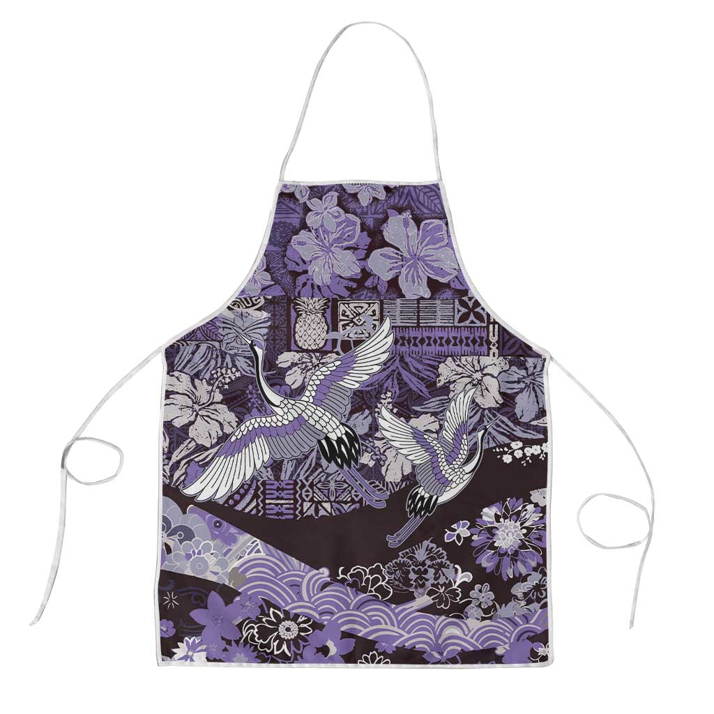 Japanese Hawaiian Crane Apron Purple Tapa Patchwork Pattern LT9 Purple - Polynesian Pride