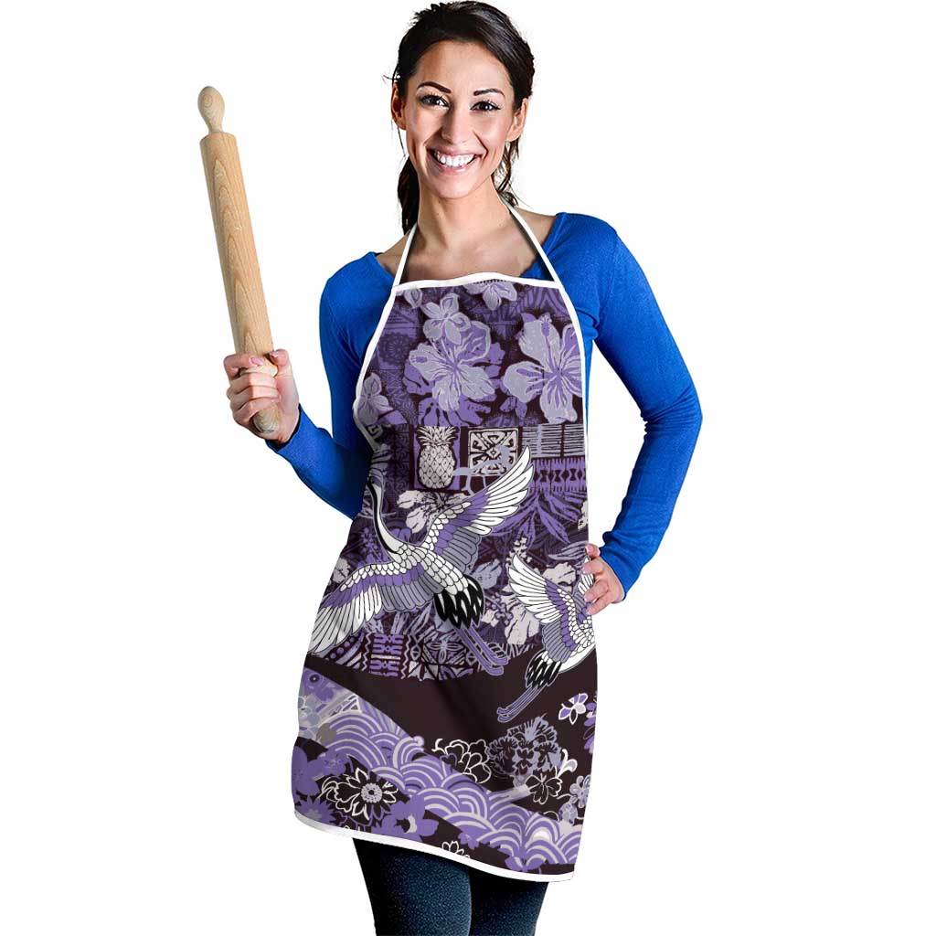 Japanese Hawaiian Crane Apron Purple Tapa Patchwork Pattern LT9 - Polynesian Pride
