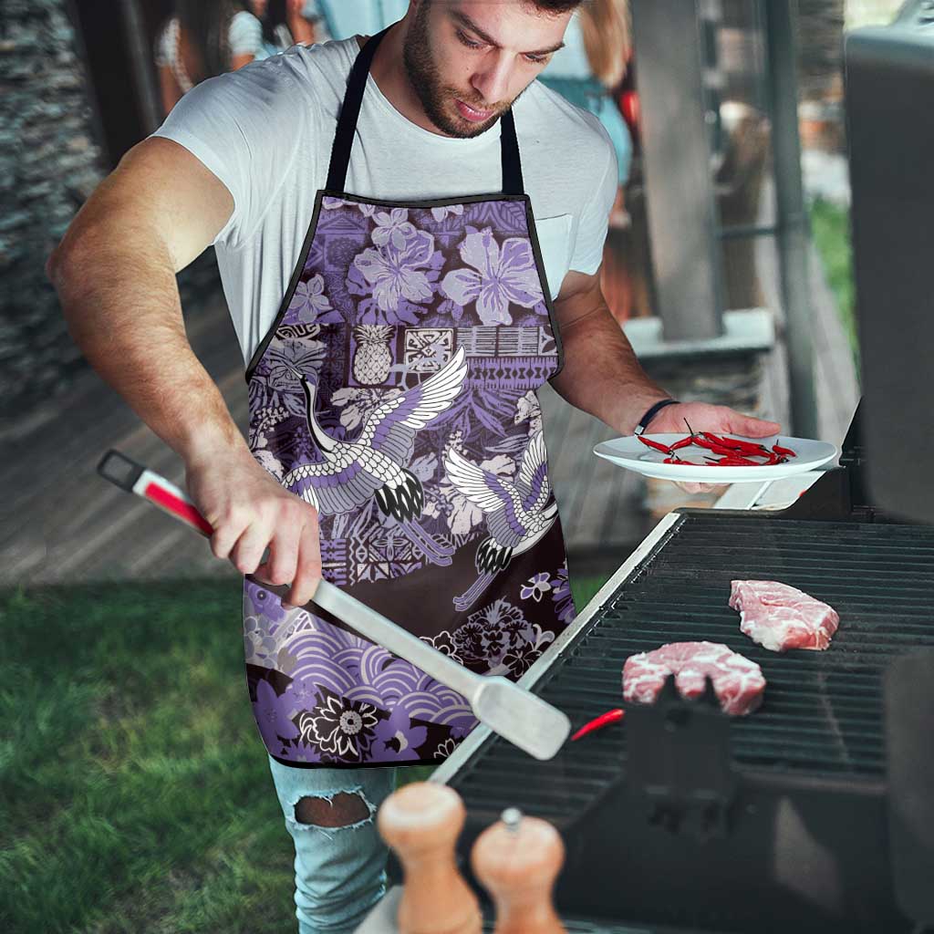 Japanese Hawaiian Crane Apron Purple Tapa Patchwork Pattern LT9 - Polynesian Pride
