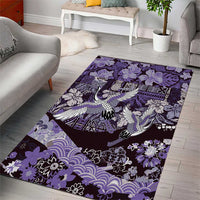 Japanese Hawaiian Crane Area Rug Purple Tapa Patchwork Pattern