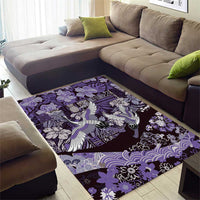 Japanese Hawaiian Crane Area Rug Purple Tapa Patchwork Pattern