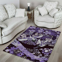 Japanese Hawaiian Crane Area Rug Purple Tapa Patchwork Pattern