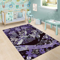 Japanese Hawaiian Crane Area Rug Purple Tapa Patchwork Pattern