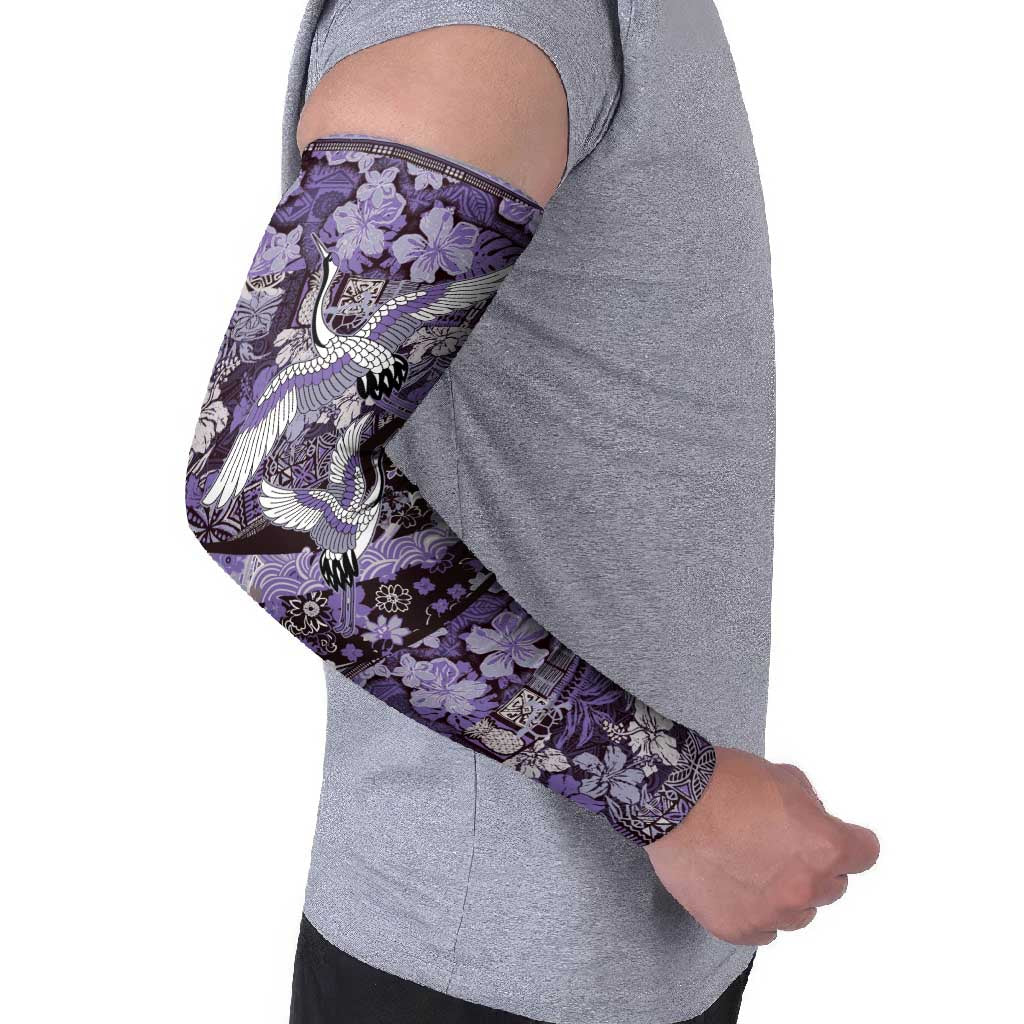Japanese Hawaiian Crane Arm Sleeves Purple Tapa Patchwork Pattern LT9 - Polynesian Pride