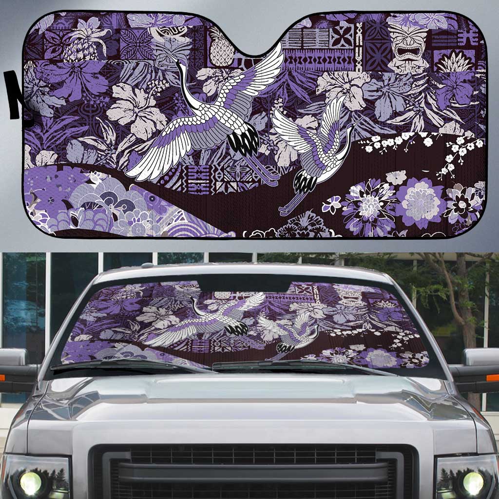 Japanese Hawaiian Crane Auto Sun Shade Purple Tapa Patchwork Pattern LT9 Purple - Polynesian Pride