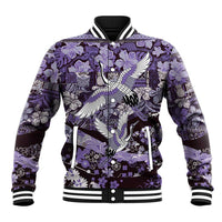 Japanese Hawaiian Crane Baseball Jacket Purple Tapa Patchwork Pattern LT9 Unisex Purple - Polynesian Pride