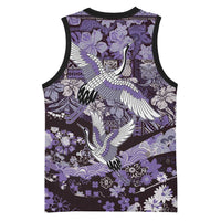Japanese Hawaiian Crane Basketball Jersey Purple Tapa Patchwork Pattern LT9 - Polynesian Pride