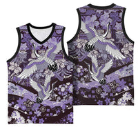 Japanese Hawaiian Crane Basketball Jersey Purple Tapa Patchwork Pattern LT9 - Polynesian Pride