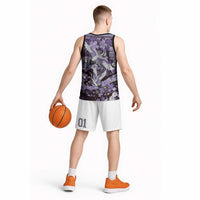 Japanese Hawaiian Crane Basketball Jersey Purple Tapa Patchwork Pattern LT9 - Polynesian Pride