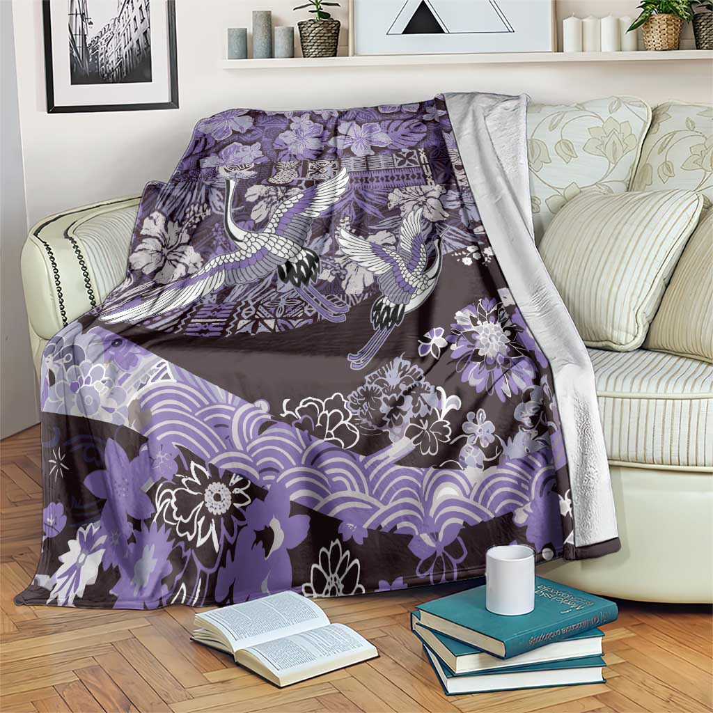 Japanese Hawaiian Crane Blanket Purple Tapa Patchwork Pattern LT9 Purple - Polynesian Pride