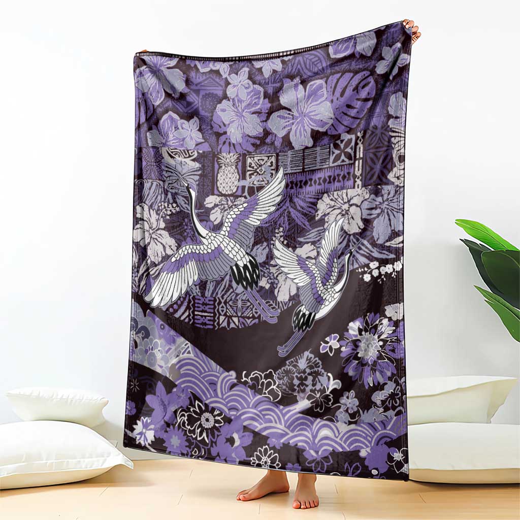 Japanese Hawaiian Crane Blanket Purple Tapa Patchwork Pattern LT9 - Polynesian Pride