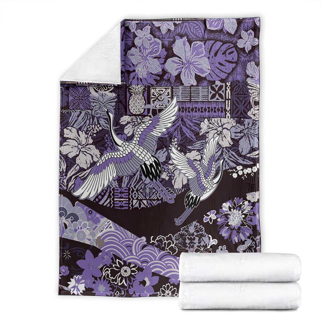 Japanese Hawaiian Crane Blanket Purple Tapa Patchwork Pattern LT9 - Polynesian Pride