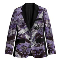 Japanese Hawaiian Crane Blazer Purple Tapa Patchwork Pattern LT9 Unisex Purple - Polynesian Pride