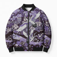 Japanese Hawaiian Crane Bomber Puffer Jacket Purple Tapa Patchwork Pattern LT9 Unisex Purple - Polynesian Pride