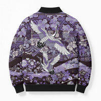 Japanese Hawaiian Crane Bomber Puffer Jacket Purple Tapa Patchwork Pattern LT9 - Polynesian Pride