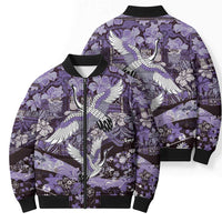 Japanese Hawaiian Crane Bomber Puffer Jacket Purple Tapa Patchwork Pattern LT9 - Polynesian Pride