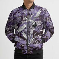 Japanese Hawaiian Crane Bomber Puffer Jacket Purple Tapa Patchwork Pattern LT9 - Polynesian Pride