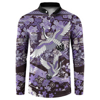 Japanese Hawaiian Crane Button Sweatshirt Purple Tapa Patchwork Pattern LT9 Purple - Polynesian Pride
