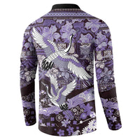 Japanese Hawaiian Crane Button Sweatshirt Purple Tapa Patchwork Pattern LT9 - Polynesian Pride