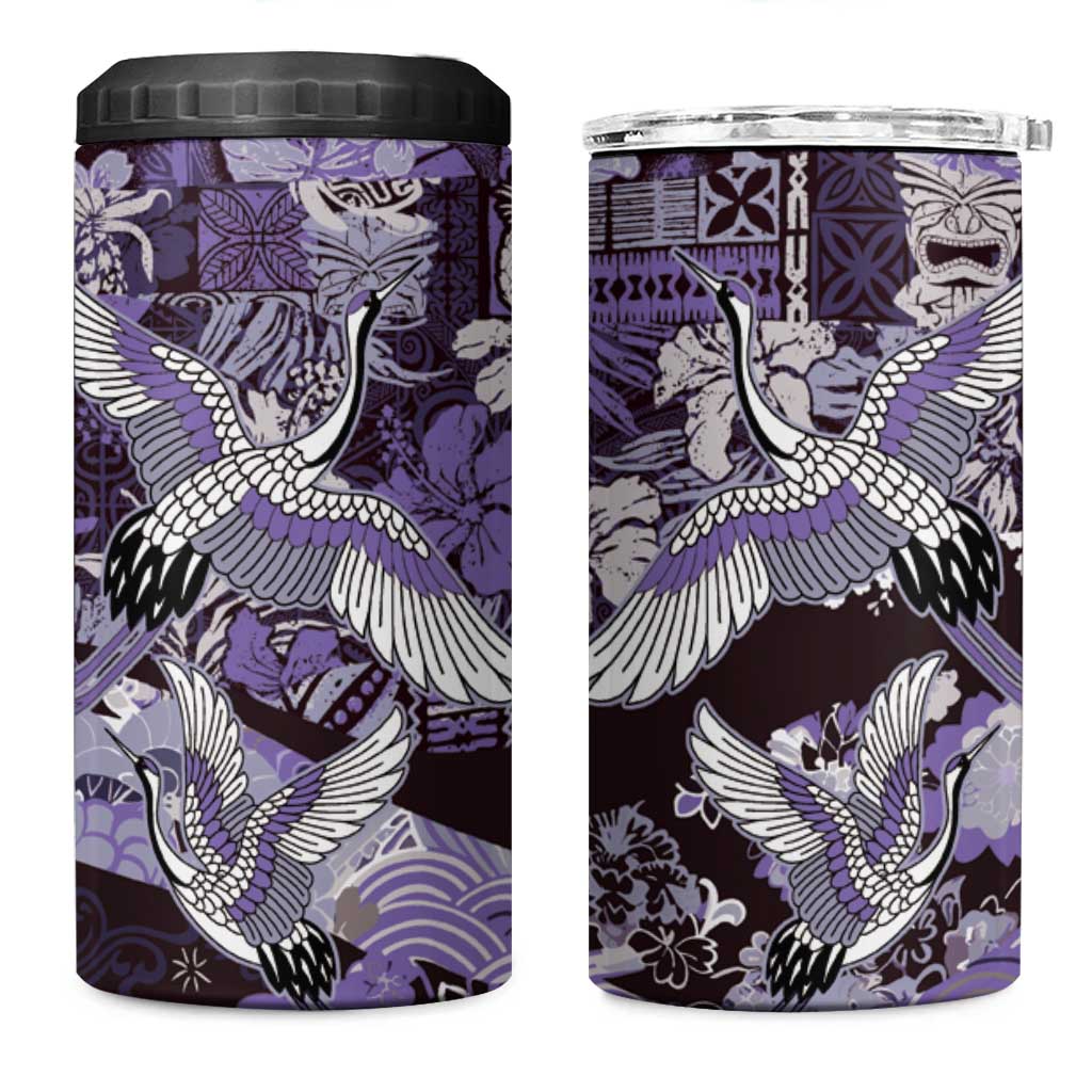 Japanese Hawaiian Crane 4 in 1 Can Cooler Tumbler Purple Tapa Patchwork Pattern LT9 One Size: 16 oz Purple - Polynesian Pride