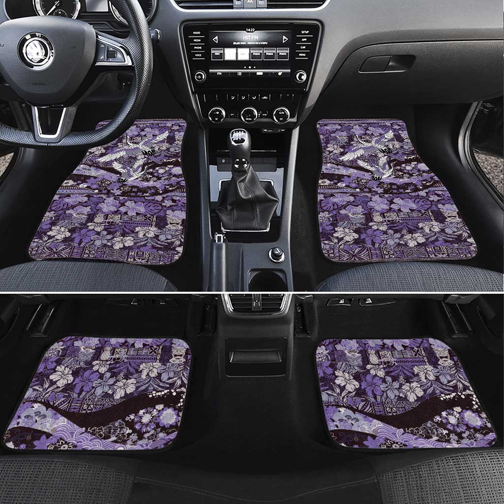 Japanese Hawaiian Crane Car Mats Purple Tapa Patchwork Pattern