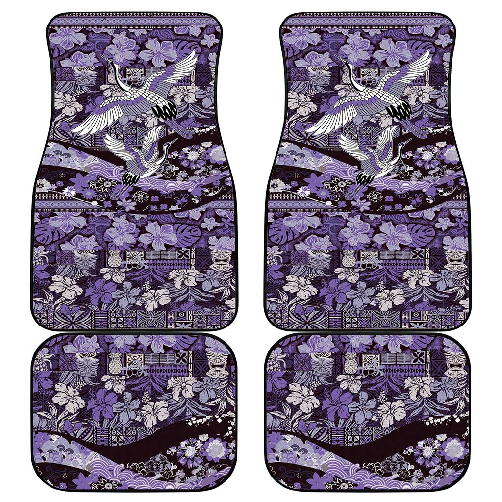 Japanese Hawaiian Crane Car Mats Purple Tapa Patchwork Pattern