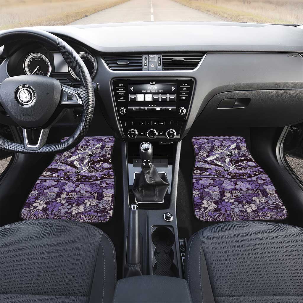 Japanese Hawaiian Crane Car Mats Purple Tapa Patchwork Pattern