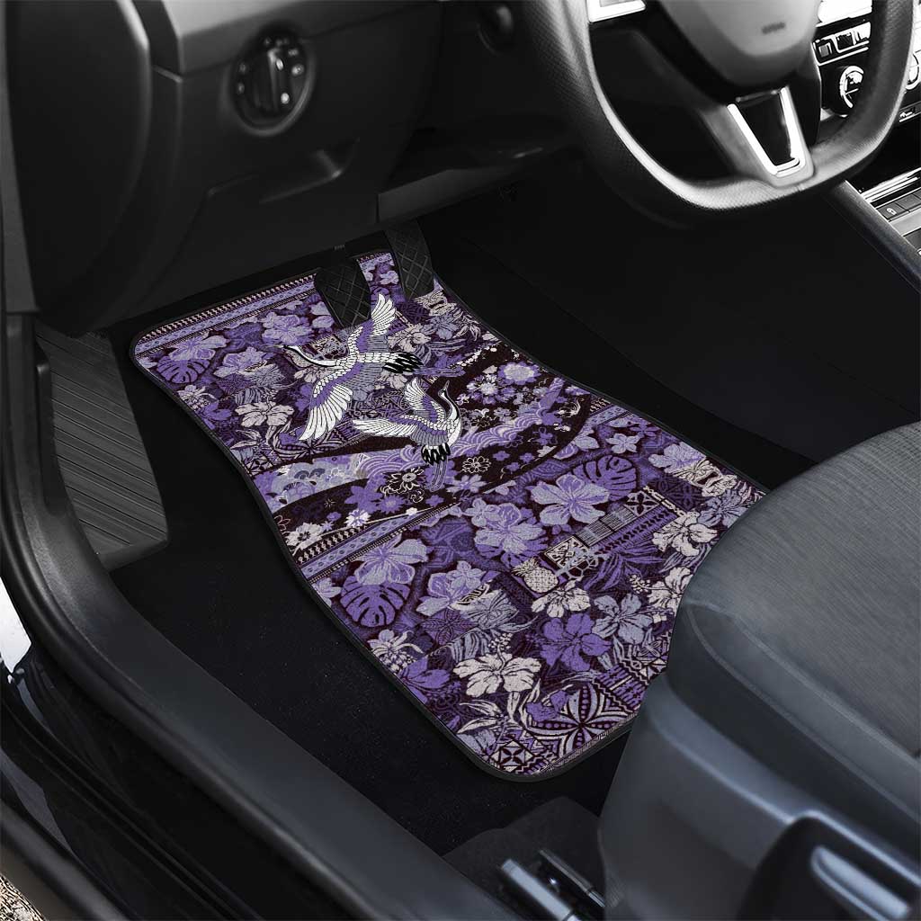 Japanese Hawaiian Crane Car Mats Purple Tapa Patchwork Pattern