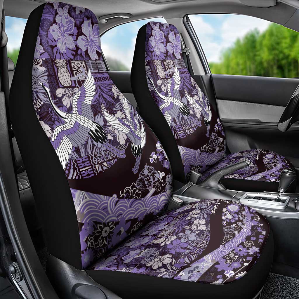 Japanese Hawaiian Crane Car Seat Cover Purple Tapa Patchwork Pattern LT9 - Polynesian Pride