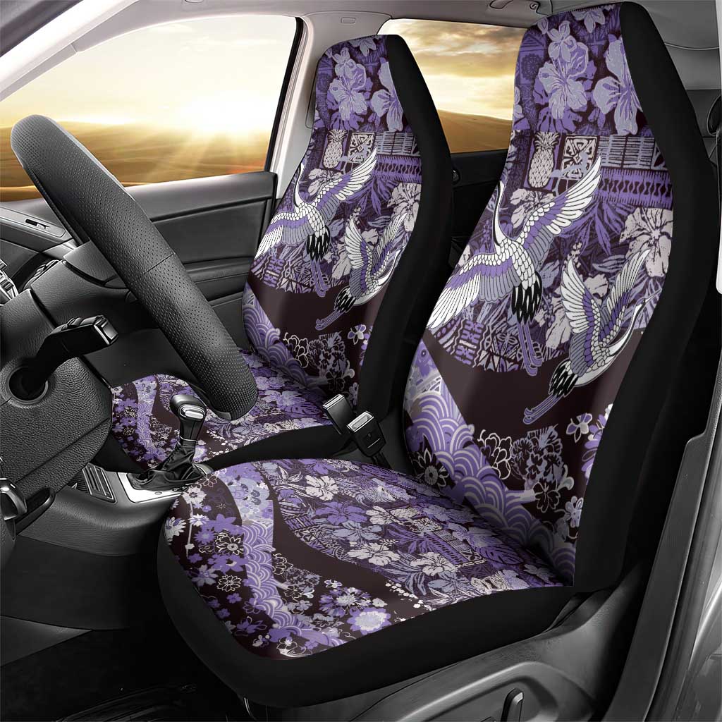 Japanese Hawaiian Crane Car Seat Cover Purple Tapa Patchwork Pattern LT9 - Polynesian Pride