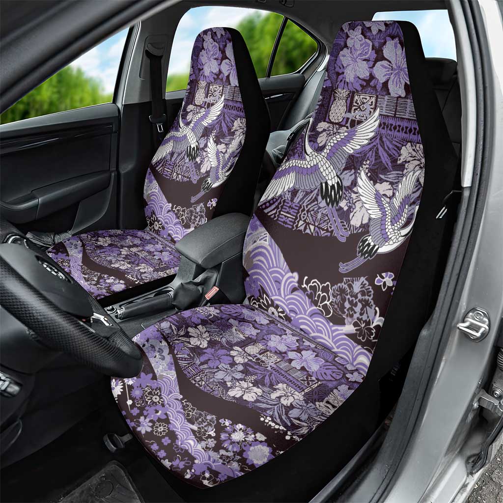 Japanese Hawaiian Crane Car Seat Cover Purple Tapa Patchwork Pattern LT9 - Polynesian Pride