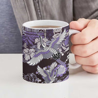 Japanese Hawaiian Crane Ceramic Mug Purple Tapa Patchwork Pattern LT9 - Polynesian Pride
