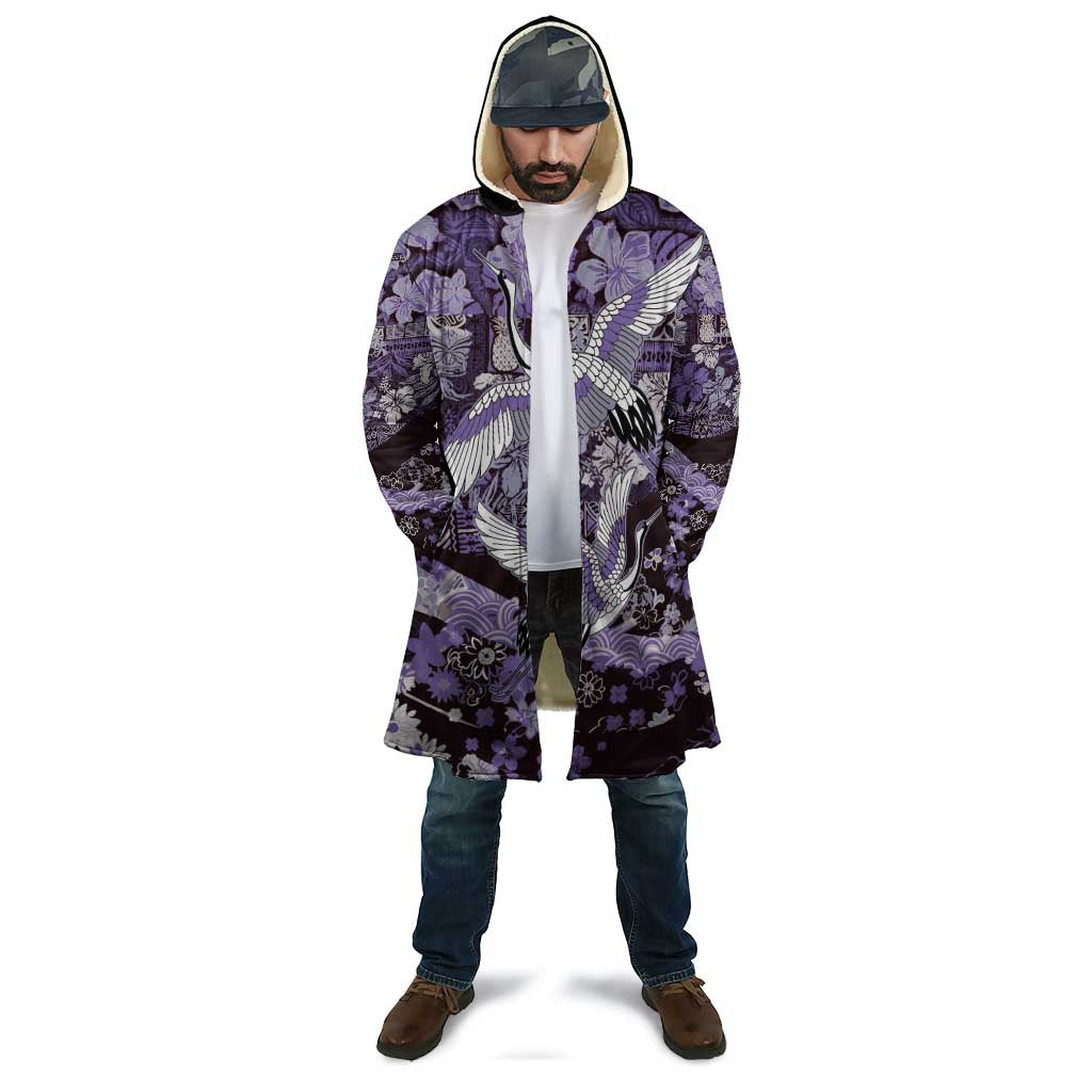 Japanese Hawaiian Crane Cloak Purple Tapa Patchwork Pattern LT9 - Polynesian Pride