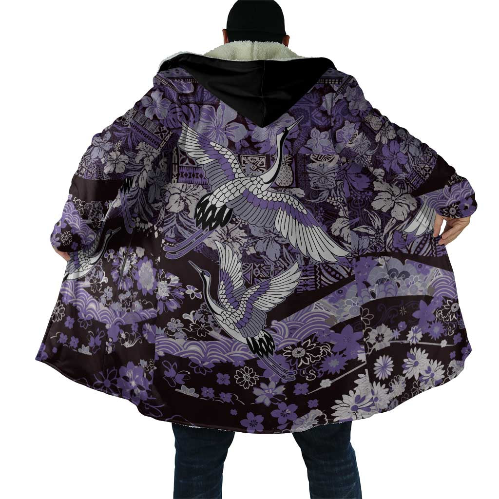 Japanese Hawaiian Crane Cloak Purple Tapa Patchwork Pattern LT9 - Polynesian Pride