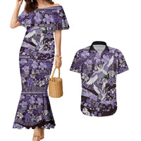 Japanese Hawaiian Crane Couples Matching Mermaid Dress and Hawaiian Shirt Purple Tapa Patchwork Pattern LT9 Purple - Polynesian Pride