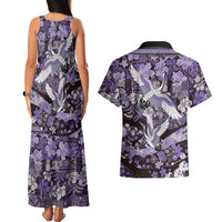 Japanese Hawaiian Crane Couples Matching Tank Maxi Dress and Hawaiian Shirt Purple Tapa Patchwork Pattern LT9 - Polynesian Pride