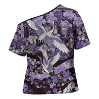Japanese Hawaiian Crane Cross Shoulder Shirt Purple Tapa Patchwork Pattern LT9 - Polynesian Pride