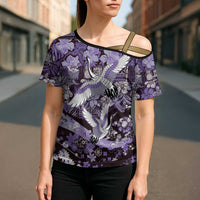 Japanese Hawaiian Crane Cross Shoulder Shirt Purple Tapa Patchwork Pattern LT9 - Polynesian Pride