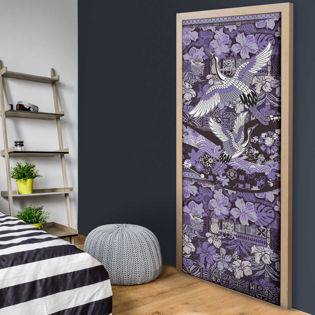 Japanese Hawaiian Crane Door Cover Purple Tapa Patchwork Pattern LT9 - Polynesian Pride