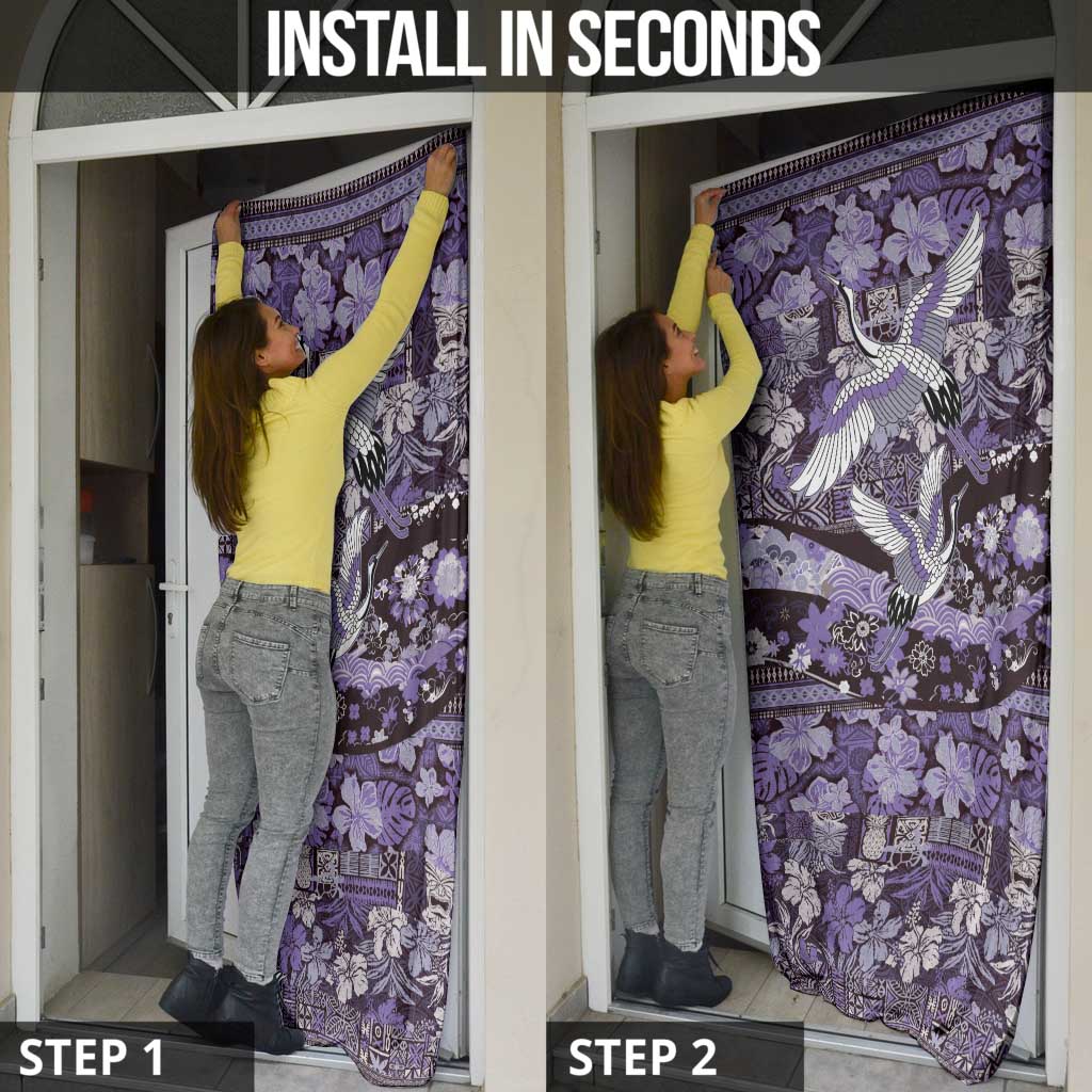 Japanese Hawaiian Crane Door Cover Purple Tapa Patchwork Pattern LT9 - Polynesian Pride