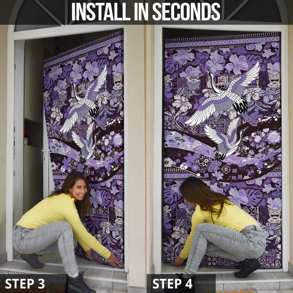 Japanese Hawaiian Crane Door Cover Purple Tapa Patchwork Pattern LT9 - Polynesian Pride