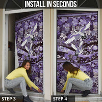 Japanese Hawaiian Crane Door Cover Purple Tapa Patchwork Pattern LT9 - Polynesian Pride