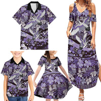 Japanese Hawaiian Crane Family Matching Summer Maxi Dress and Hawaiian Shirt Purple Tapa Patchwork Pattern LT9 - Polynesian Pride