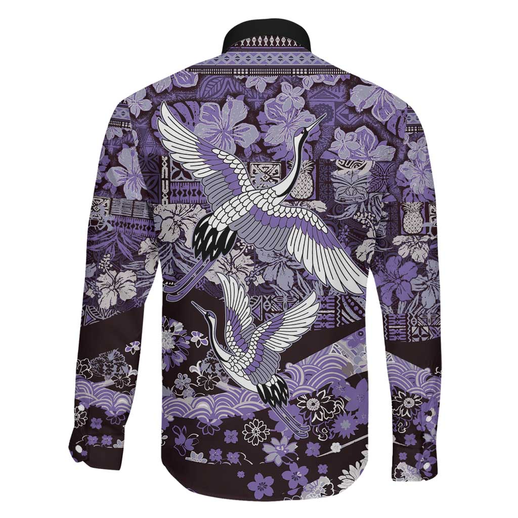 Japanese Hawaiian Crane Family Matching Summer Maxi Dress and Hawaiian Shirt Purple Tapa Patchwork Pattern LT9 - Polynesian Pride