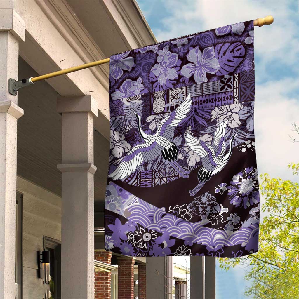 Japanese Hawaiian Crane Garden Flag Purple Tapa Patchwork Pattern LT9 House Flag Purple - Polynesian Pride