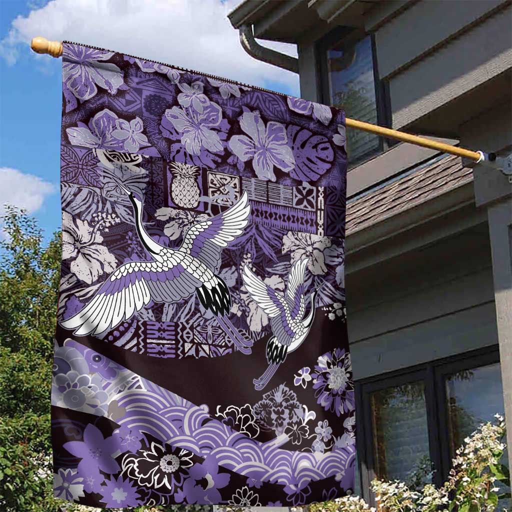 Japanese Hawaiian Crane Garden Flag Purple Tapa Patchwork Pattern