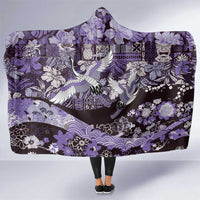 Japanese Hawaiian Crane Hooded Blanket Purple Tapa Patchwork Pattern LT9 One Size Purple - Polynesian Pride