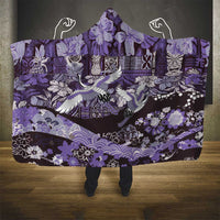 Japanese Hawaiian Crane Hooded Blanket Purple Tapa Patchwork Pattern LT9 - Polynesian Pride